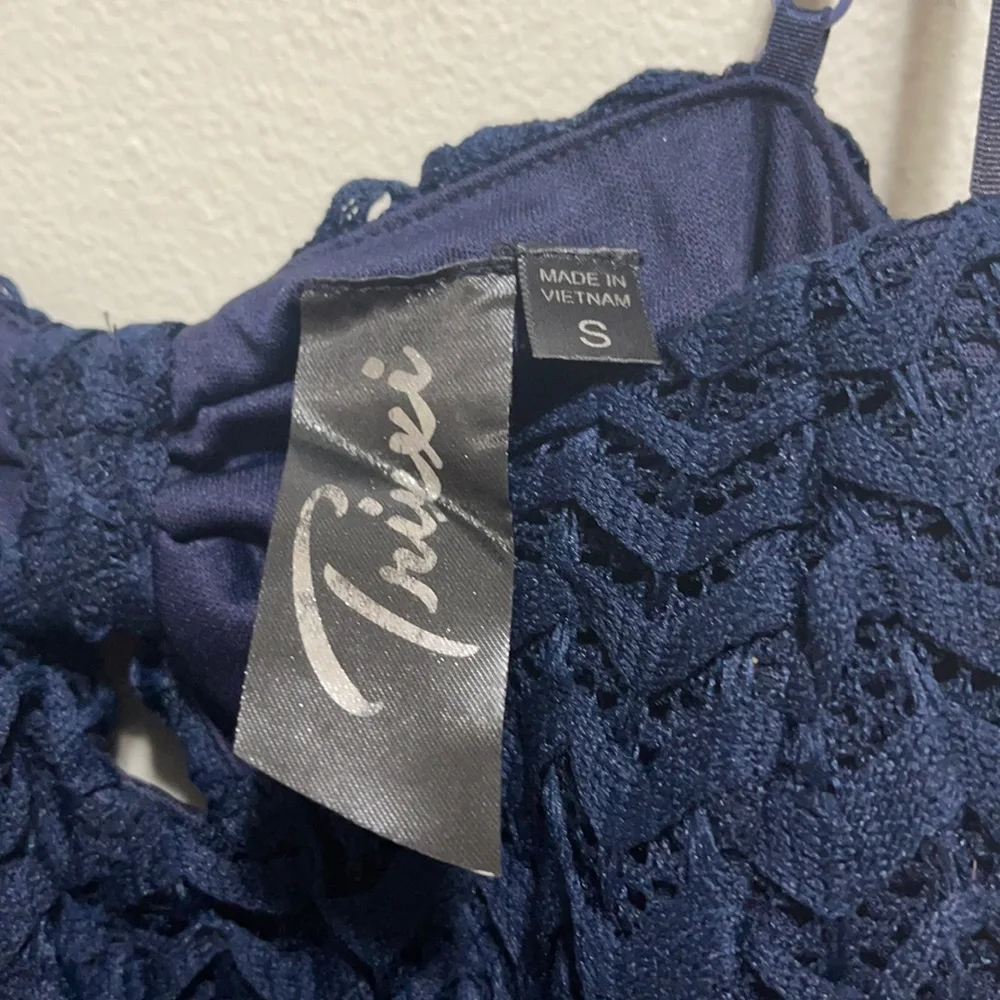 Trixxi Maxi Sun Dress Sleeveless w Navy Crocket Open back 100%Polyester Small - Picture 4 of 13